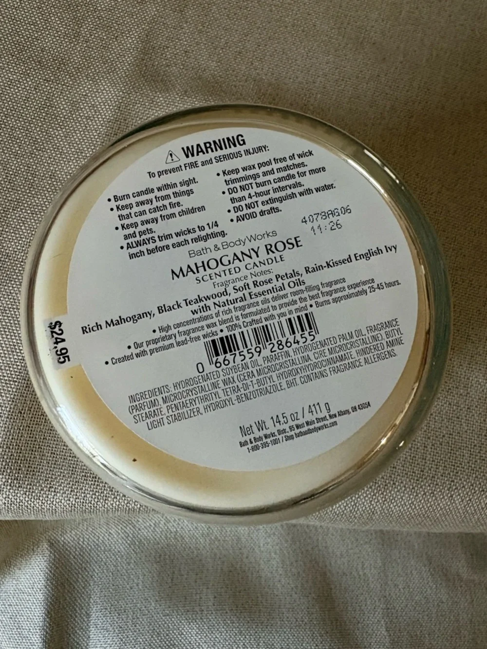 Bath & Body Works Mahogany Rose 3 Wick Candle New in Box - Picture 5 of 8